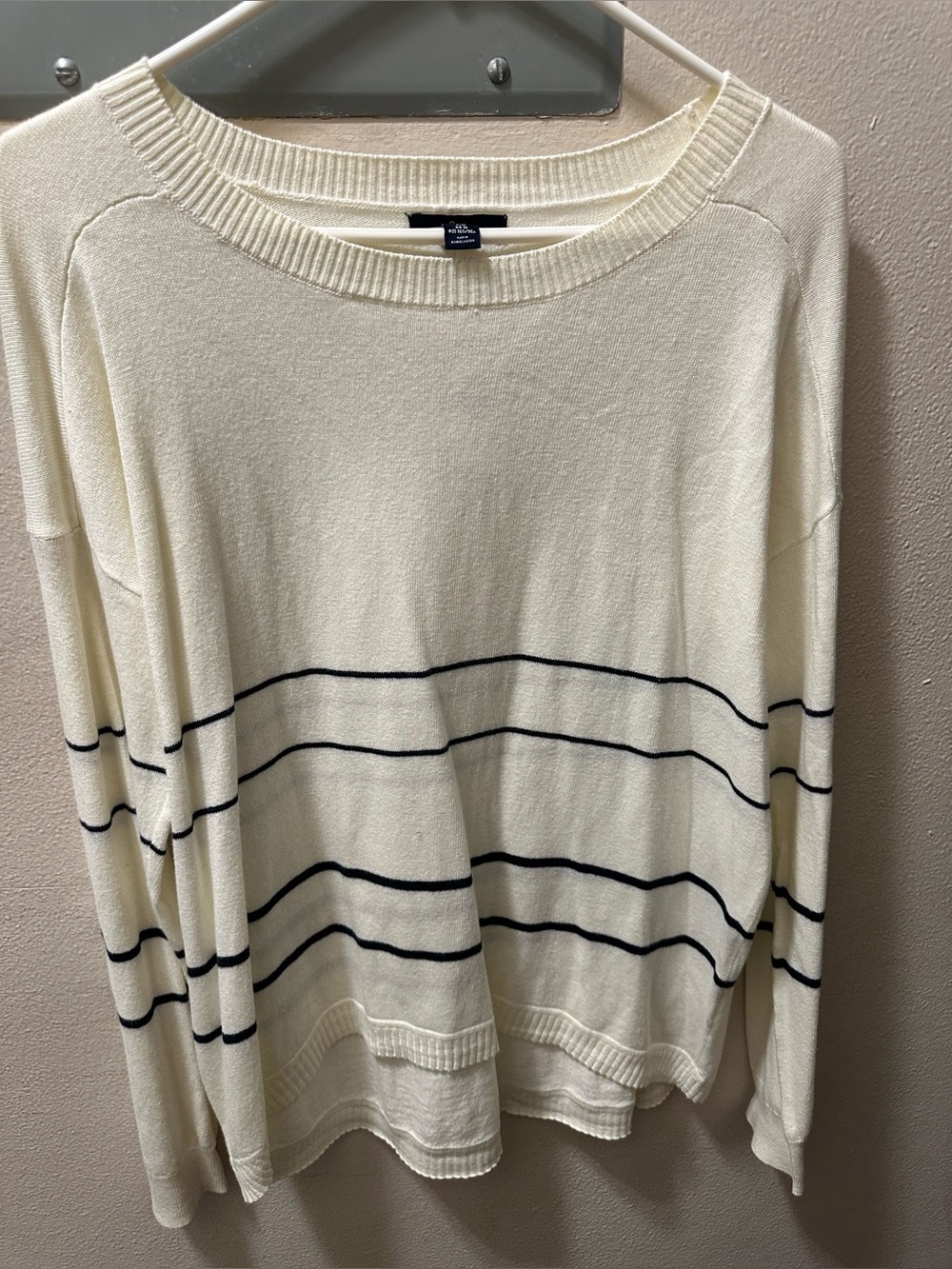 Classic Striped Crewneck Sweater - Cream with Navy Stripes